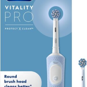Oral-B Vitality Pro Electric Toothbrushes Adults, Oral B Electric Toothbrush, 1 Handle, 2 Toothbrush Heads, 3 Brushing Modes Including Sensitive Plus, Rechargeable Toothbrush, 2 Pin UK Plug, Blue